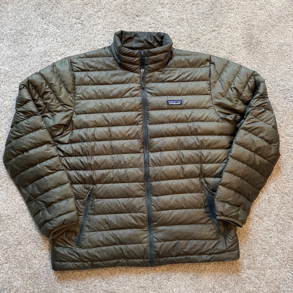 Patagonia Mens XL Down Sweater Jacket Olive Green Puffer Full Zip 84674
